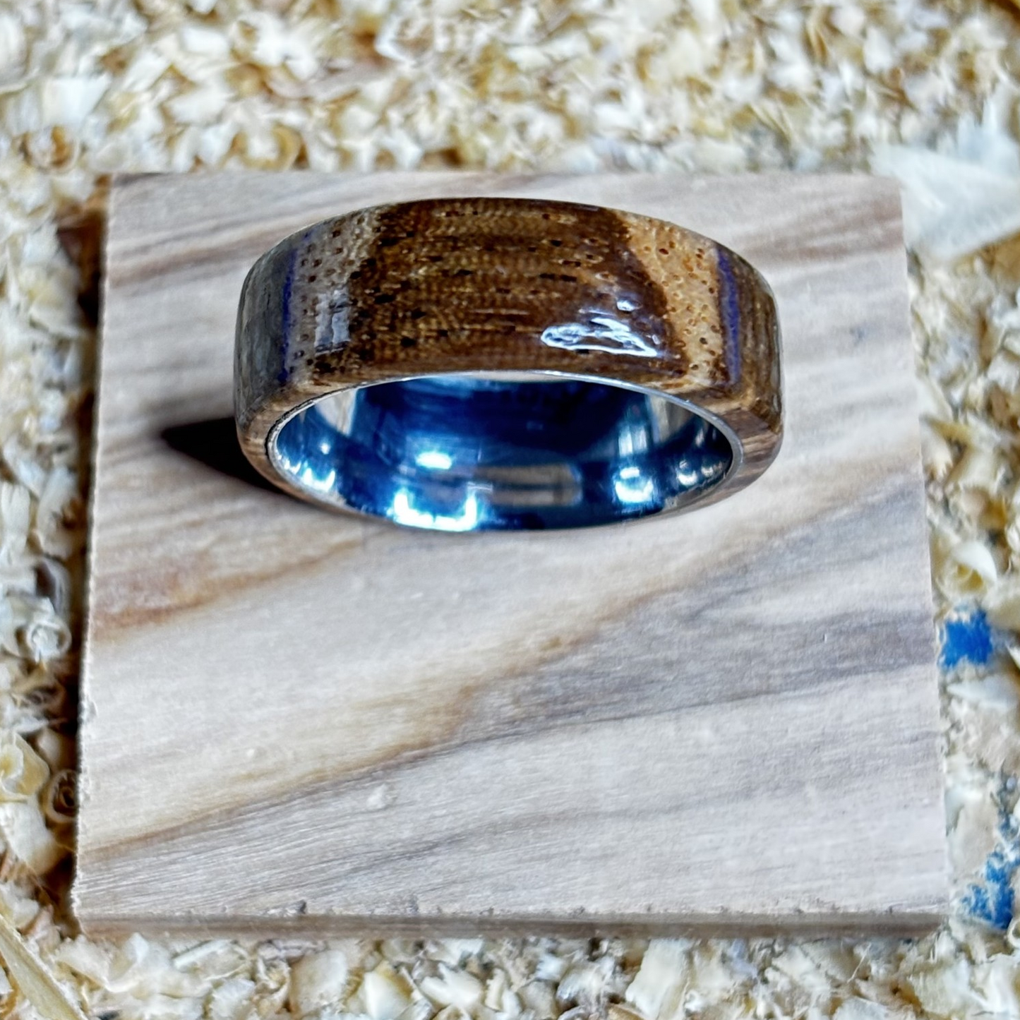 Zebra Wood Ring (Stainless Steel) Size 9 FREE SHIPPING