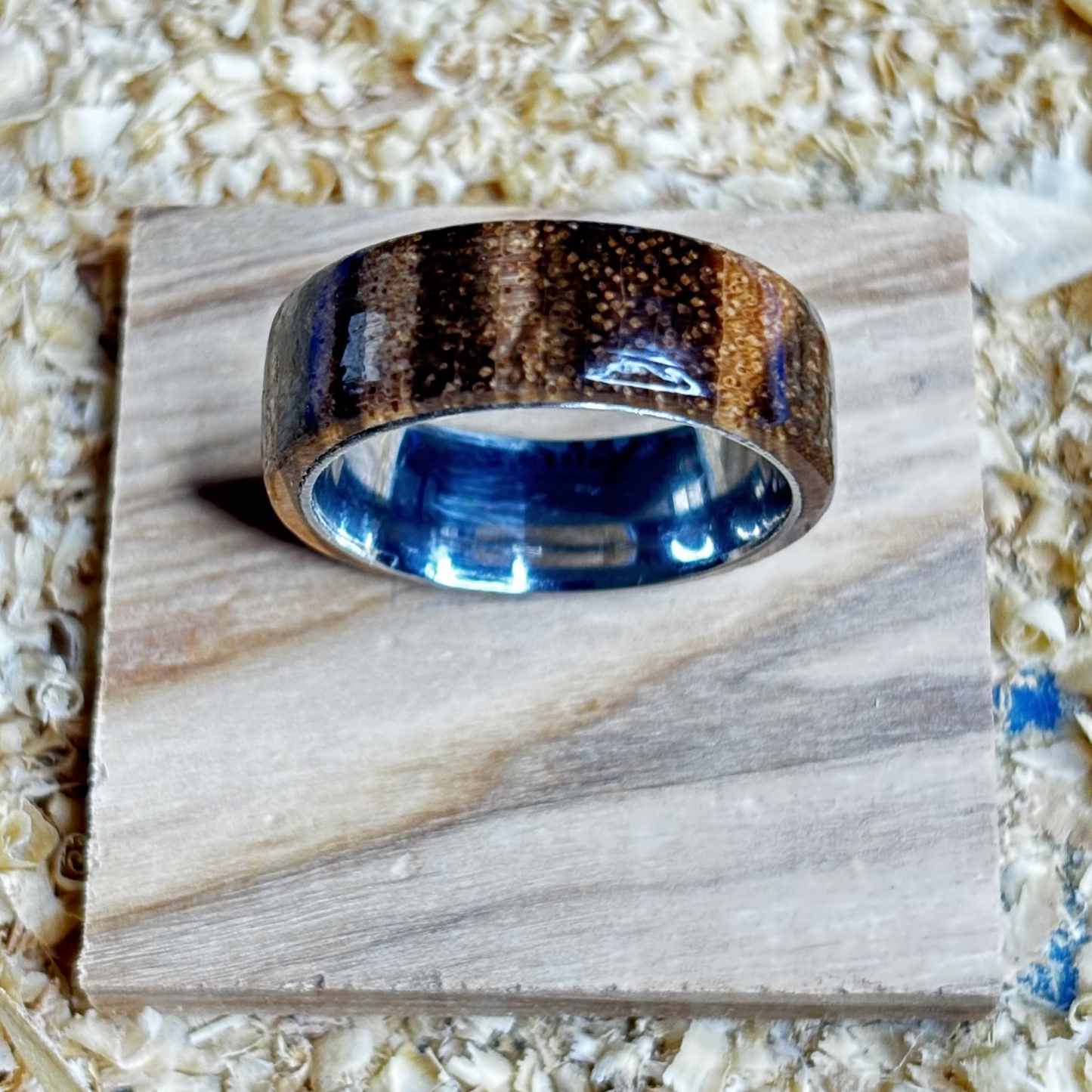 Zebra Wood Ring (Stainless Steel) Size 9 FREE SHIPPING