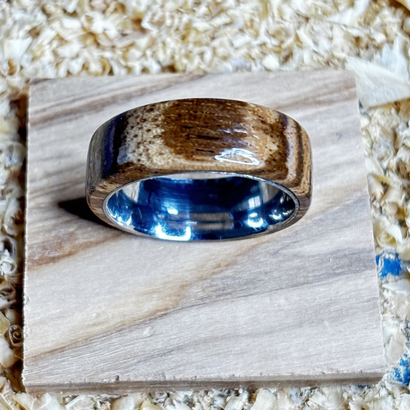 Zebra Wood Ring (Stainless Steel) Size 9 FREE SHIPPING